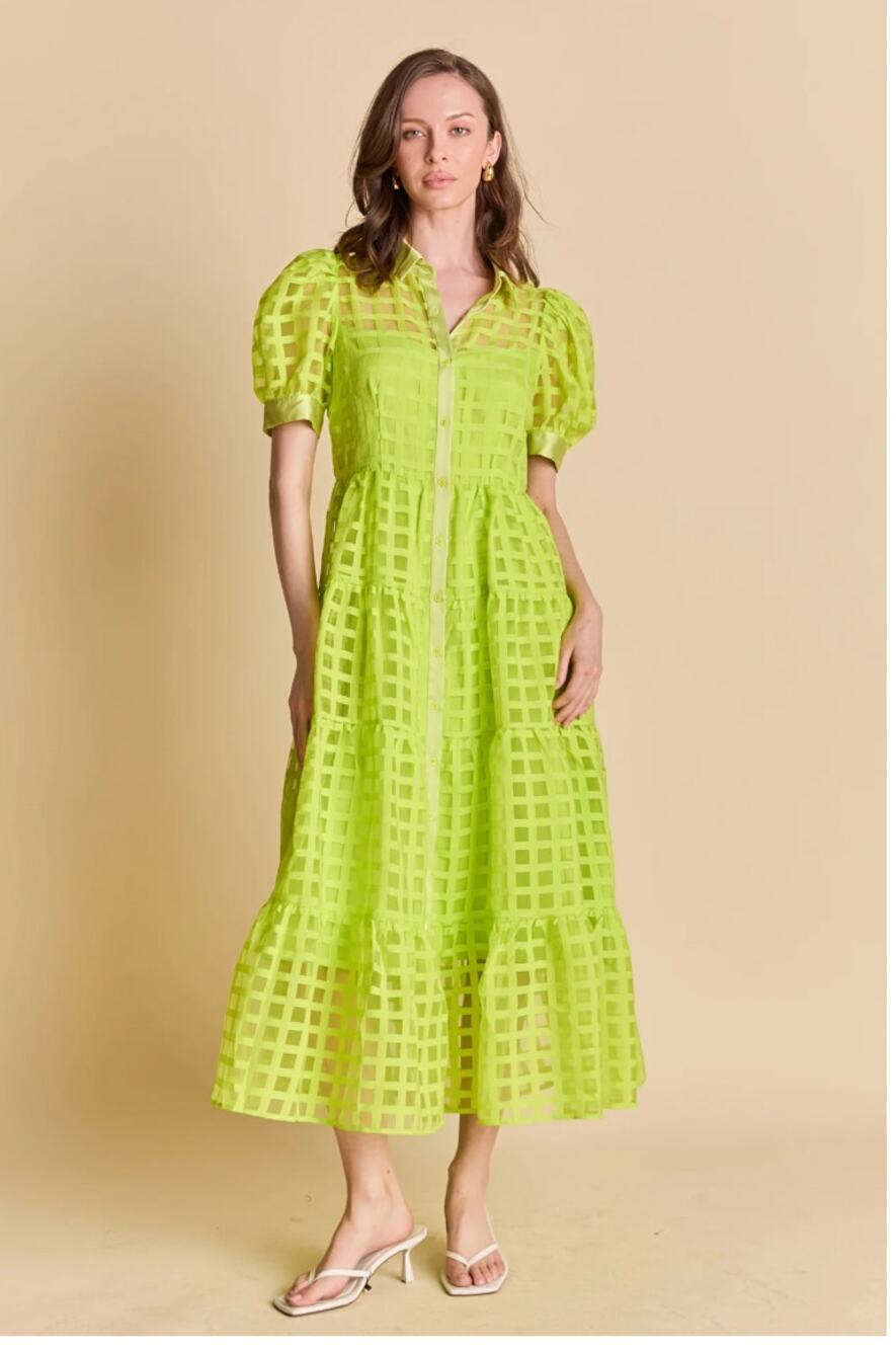 NWT English Factory Gridded Organza Tiered Maxi Dress Sz S